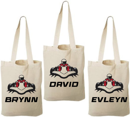 Custom Go Kart Party Favor Bags - Perfect for Go Kart or Race Car Themed Parties! - Set of Three Bags with Guest Names