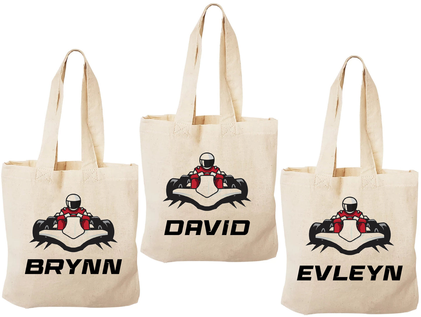 Custom Go Kart Party Favor Bags - Perfect for Go Kart or Race Car Themed Parties! - Set of Three Bags with Guest Names