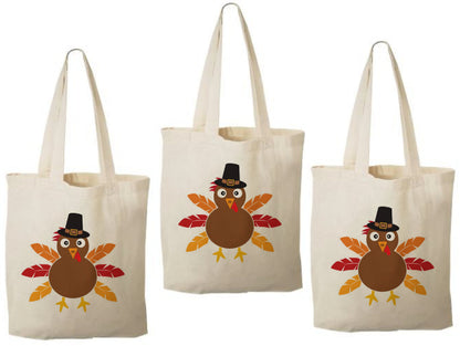 Turkey Thanksgiving Party Favor Bags - Cotton Tote Bags