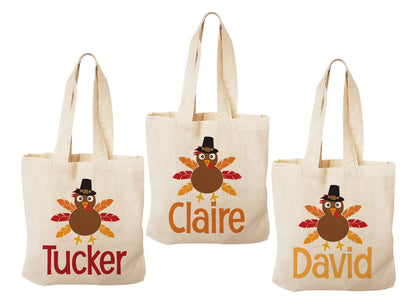 Personalized Thanksgiving Turkey Favor Bags – Set of 3 Cotton Party Bags