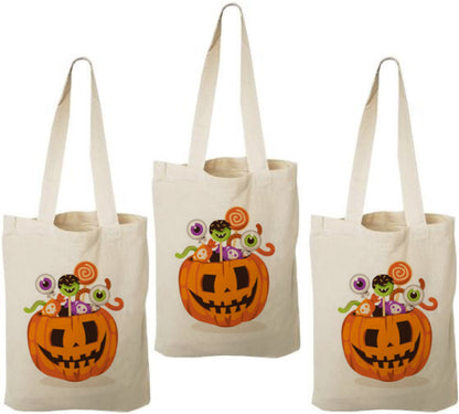 Pumpkin Halloween Party Favor Bags – Set of 3 Cotton Treat Totes