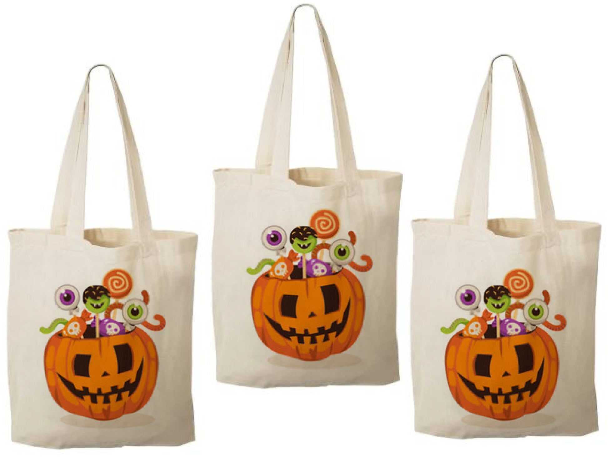Pumpkin Halloween Party Favor Bags – Set of 3 Cotton Treat Totes