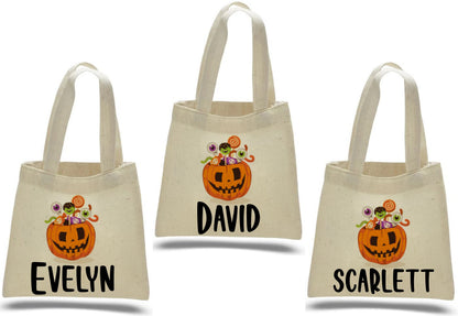 3 Halloween Cotton Treat Bags, Personalized Pumpkin Party Favor Bags