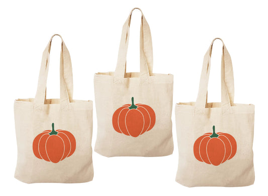Pumpkin Treat Bags: Halloween Cotton Party Favor Bags - Set of 3