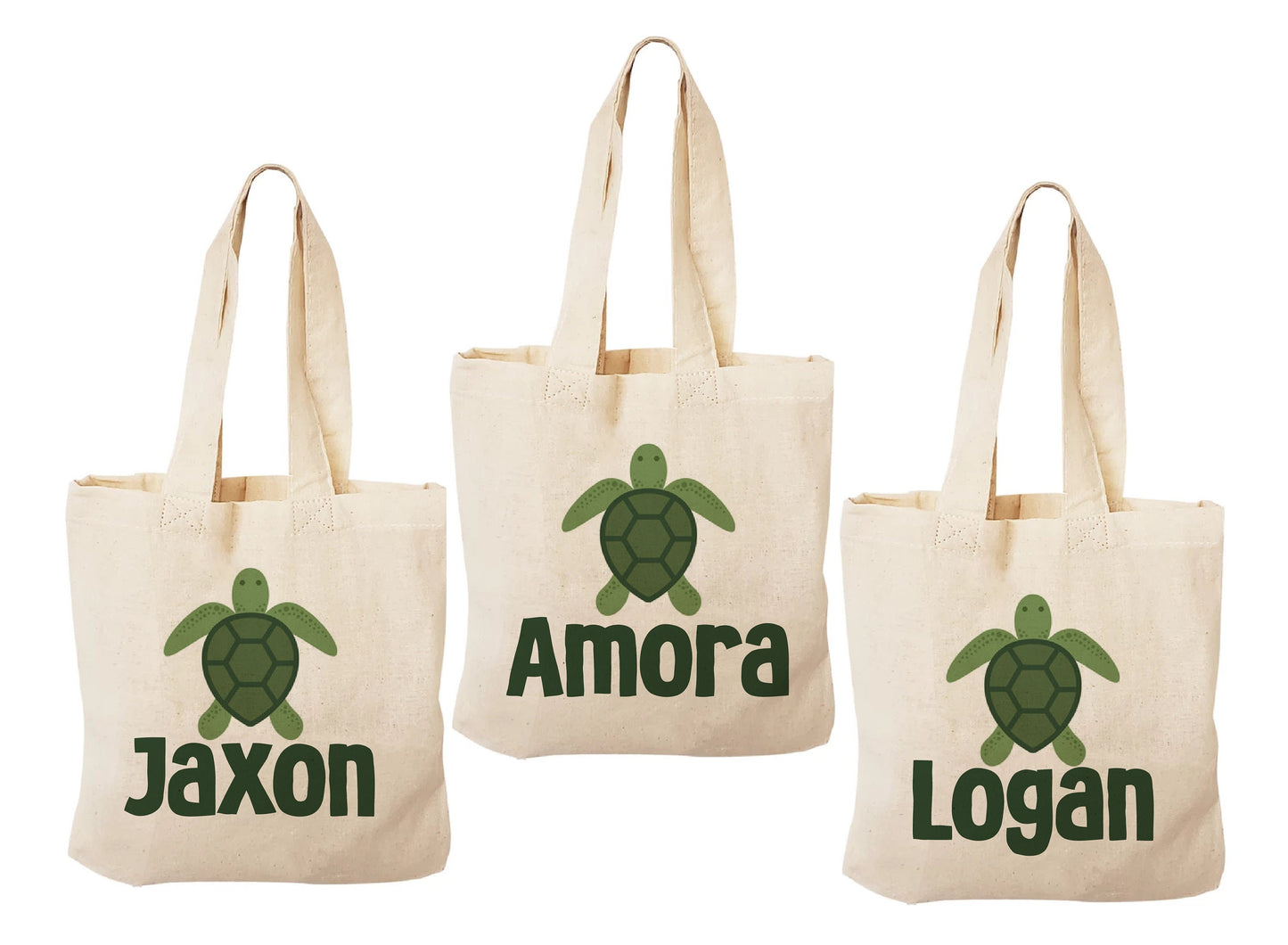 Custom Sea Turtle Party Favor Bags - Perfect for Sea Turtle or Ocean Themed Parties & Events! - Set of Three Bags Personalized with Names