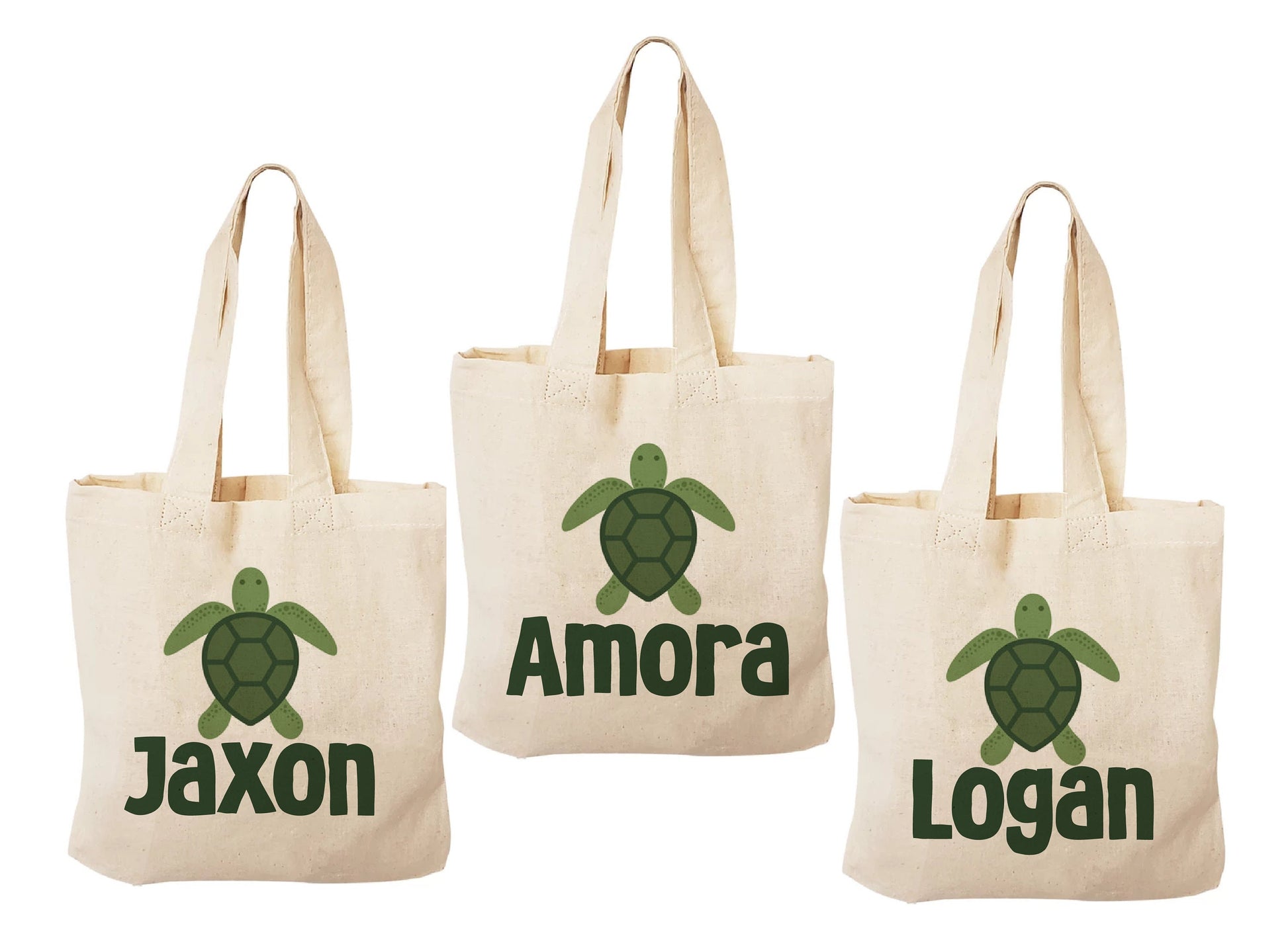 Custom Sea Turtle Party Favor Bags - Perfect for Sea Turtle or Ocean Themed Parties & Events! - Set of Three Bags Personalized with Names