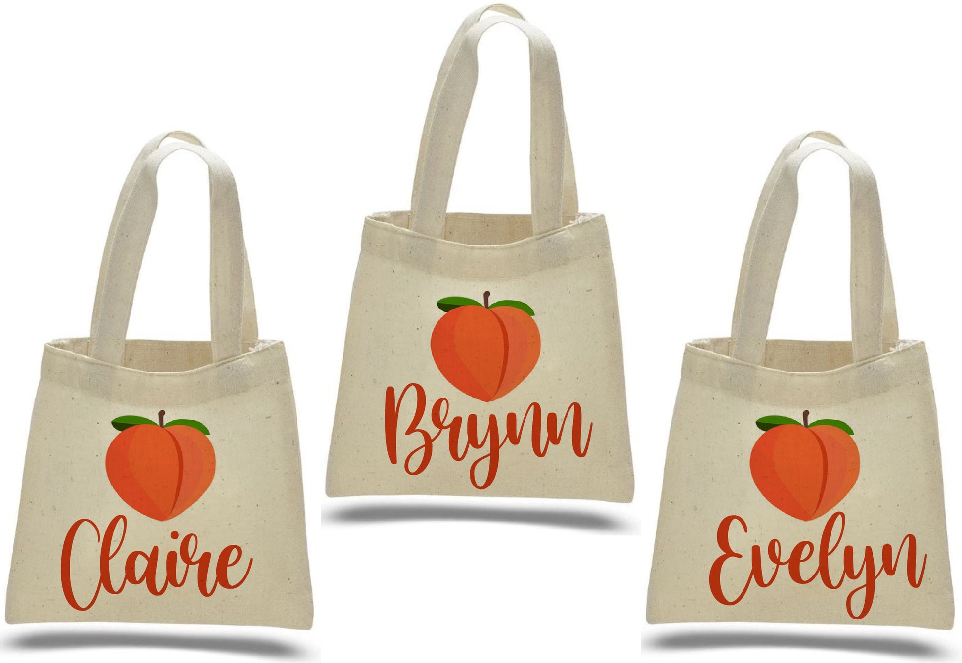 Personalized Peach Party Favor Bags - Set of Three Bags
