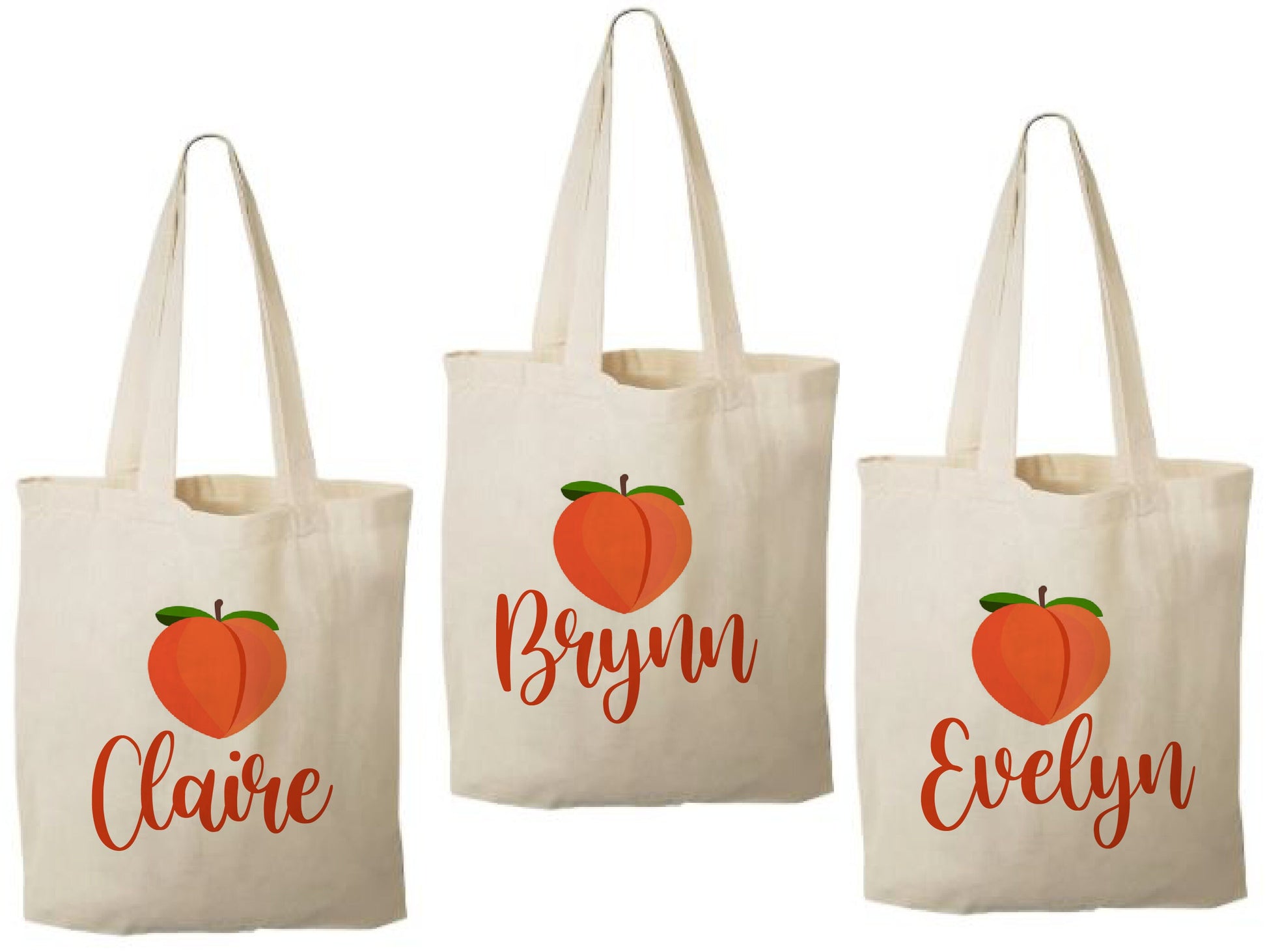 Personalized Peach Party Favor Bags - Set of Three Bags