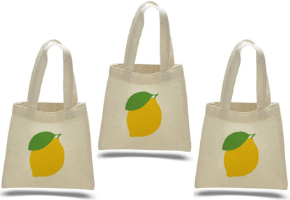 Lemon Party Favor Bags - Perfect for Lemon Themed Parties and Events! - Set of 3 - Cotton Party Bags with Handles - Cute Lemon Goodie Bags