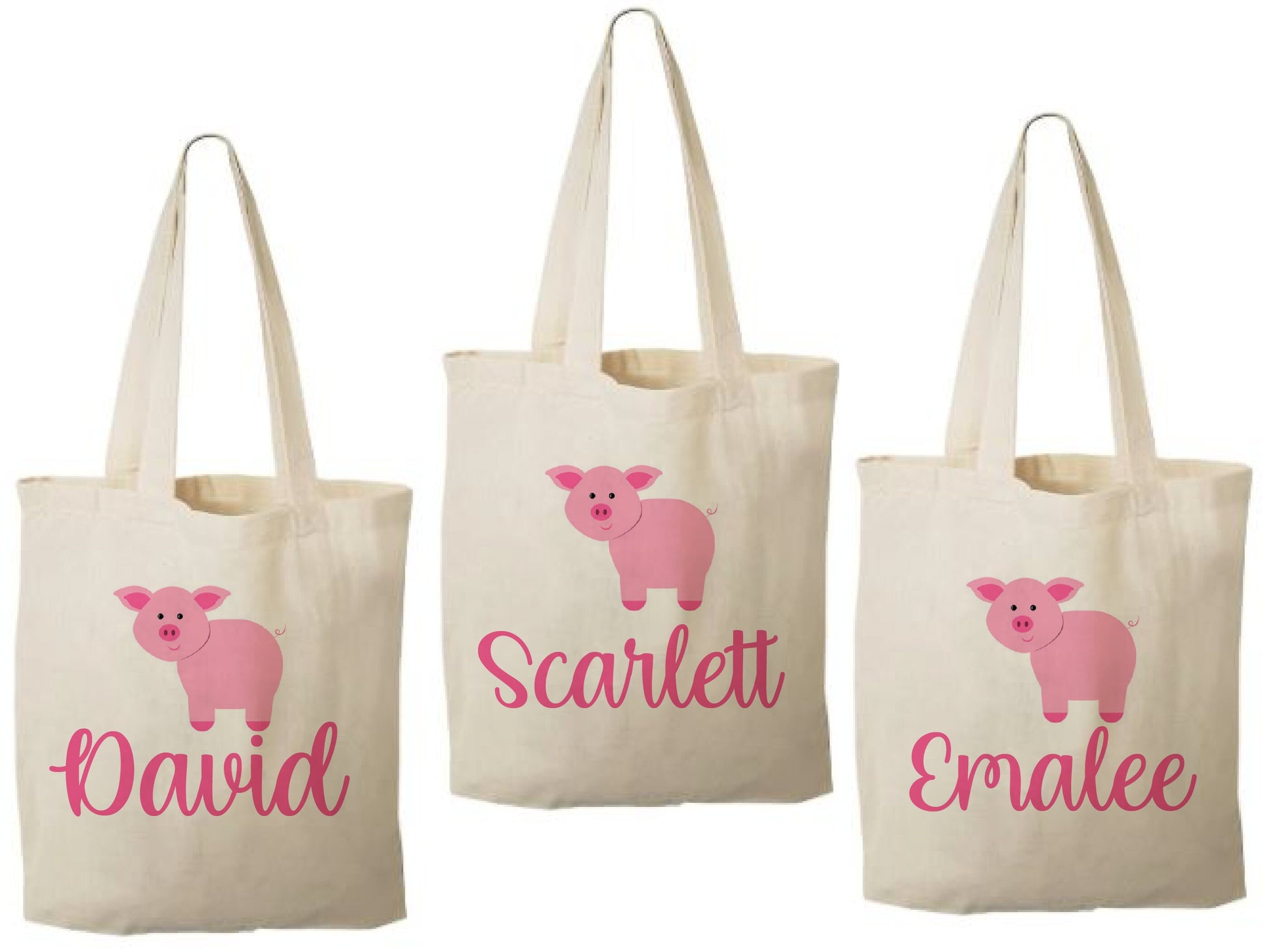 Personalized Pig Party Favor Bags - Set of Three Bags