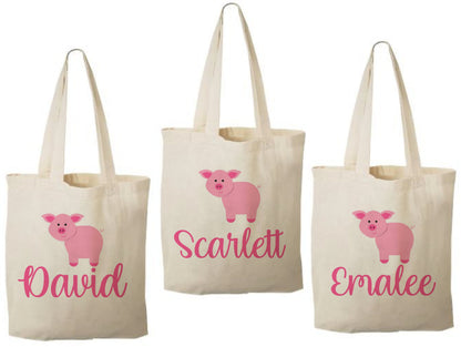 Personalized Pig Party Favor Bags - Set of Three Bags