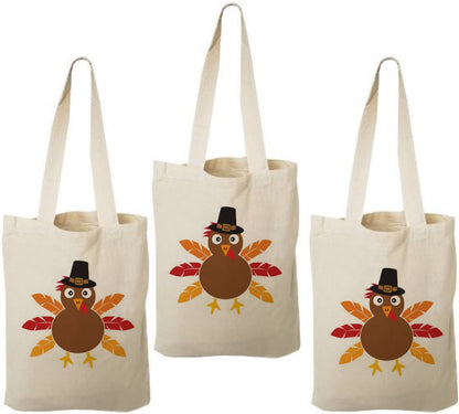 Turkey Thanksgiving Party Favor Bags - Cotton Tote Bags