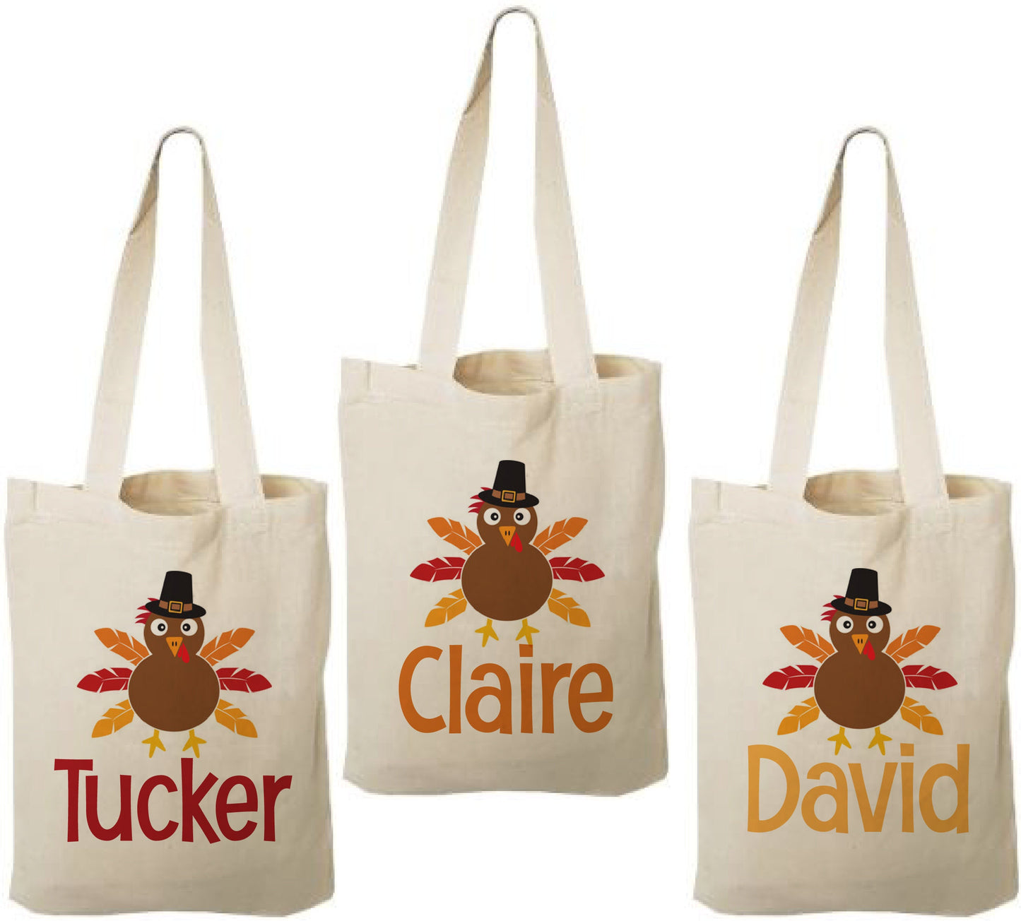 Personalized Thanksgiving Turkey Favor Bags – Set of 3 Cotton Party Bags