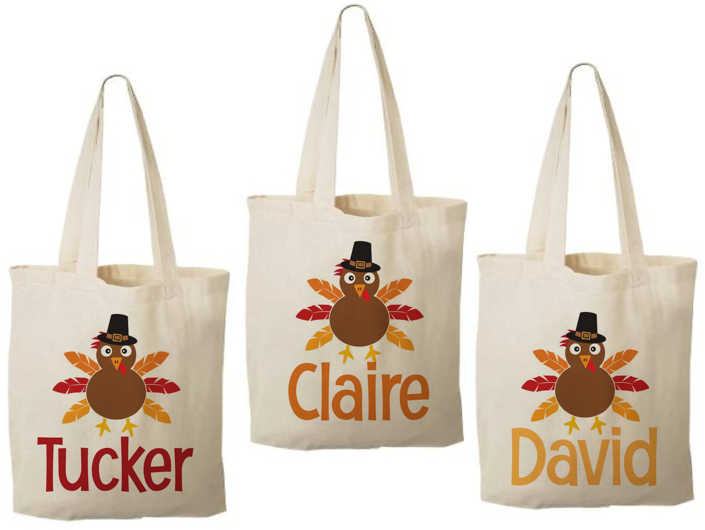 Personalized Thanksgiving Turkey Favor Bags – Set of 3 Cotton Party Bags