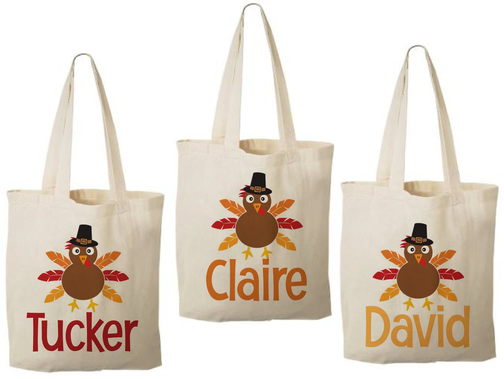 Personalized Thanksgiving Turkey Favor Bags – Set of 3 Cotton Party Bags