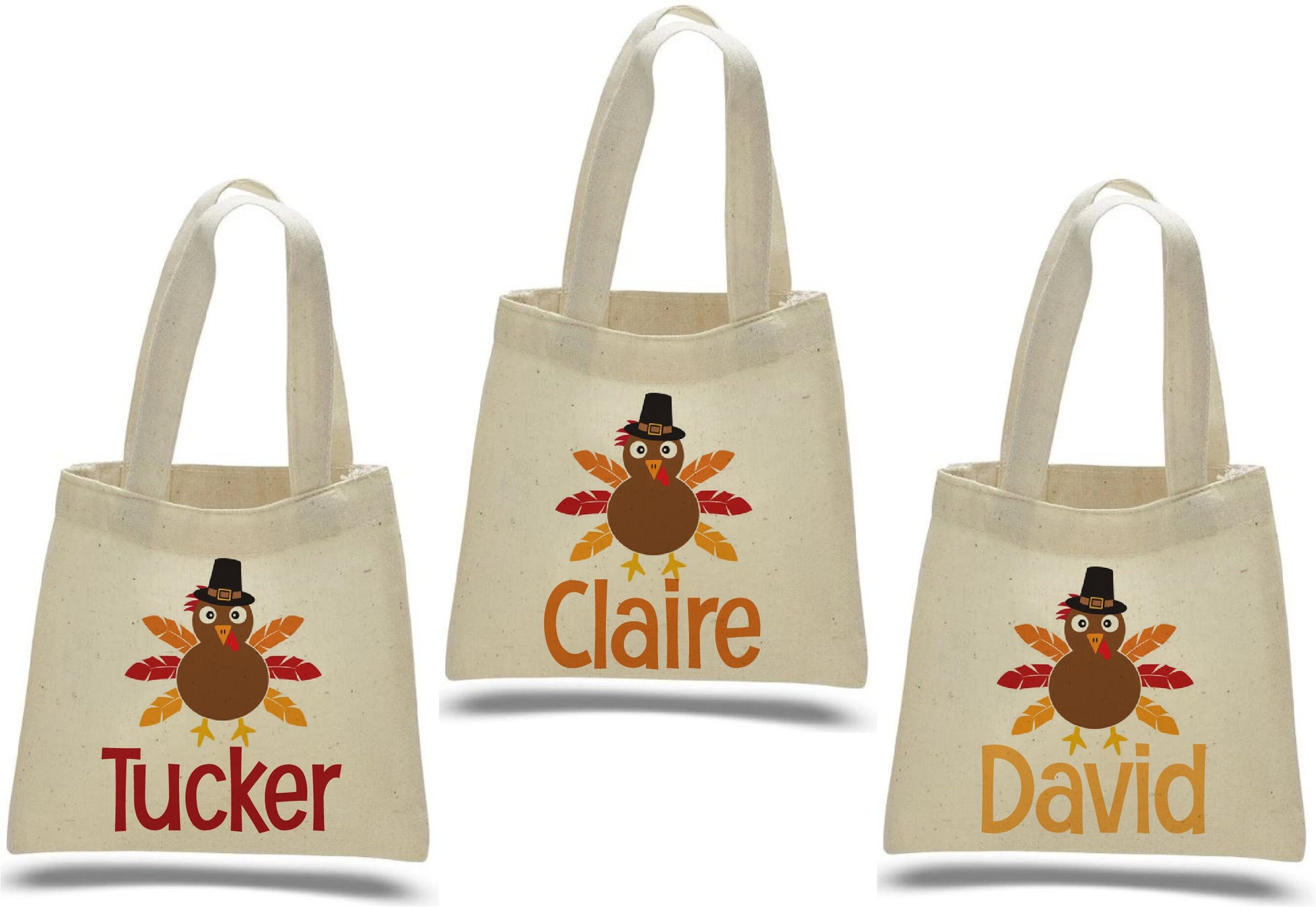 Personalized Thanksgiving Turkey Favor Bags – Set of 3 Cotton Party Bags