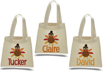Personalized Thanksgiving Turkey Favor Bags – Set of 3 Cotton Party Bags