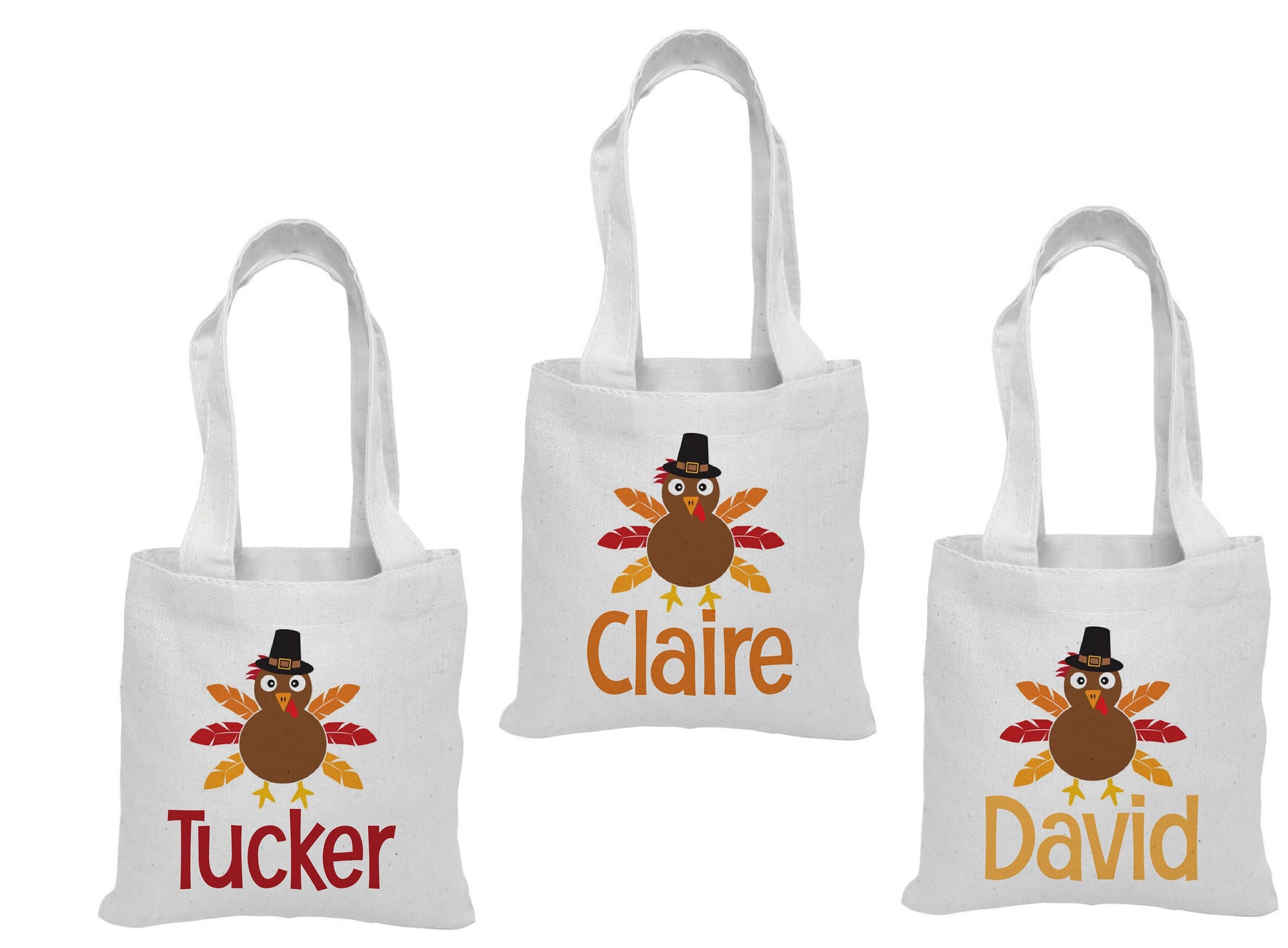 Personalized Thanksgiving Turkey Favor Bags – Set of 3 Cotton Party Bags