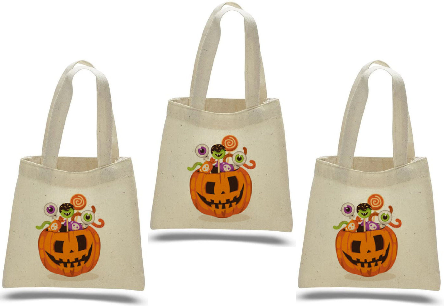 Pumpkin Halloween Party Favor Bags – Set of 3 Cotton Treat Totes