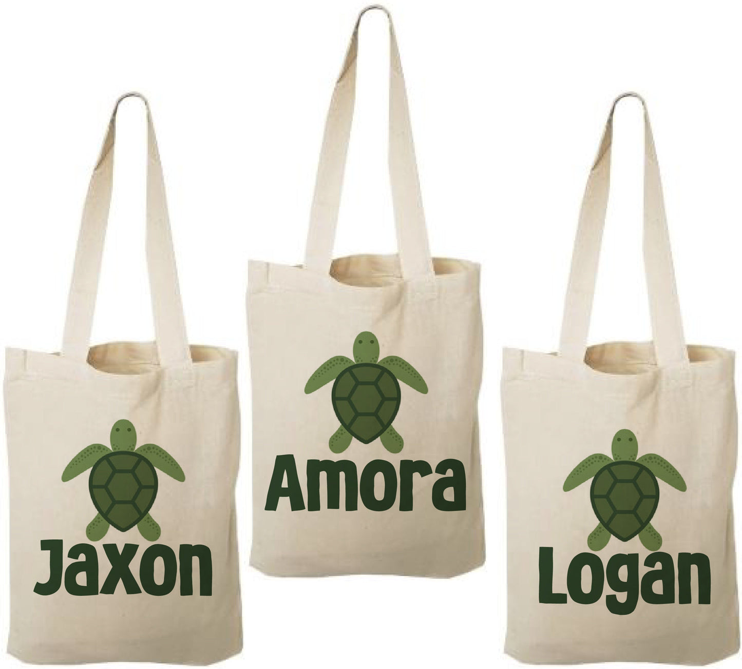 Custom Sea Turtle Party Favor Bags - Perfect for Sea Turtle or Ocean Themed Parties & Events! - Set of Three Bags Personalized with Names