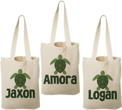 Custom Sea Turtle Party Favor Bags - Perfect for Sea Turtle or Ocean Themed Parties & Events! - Set of Three Bags Personalized with Names