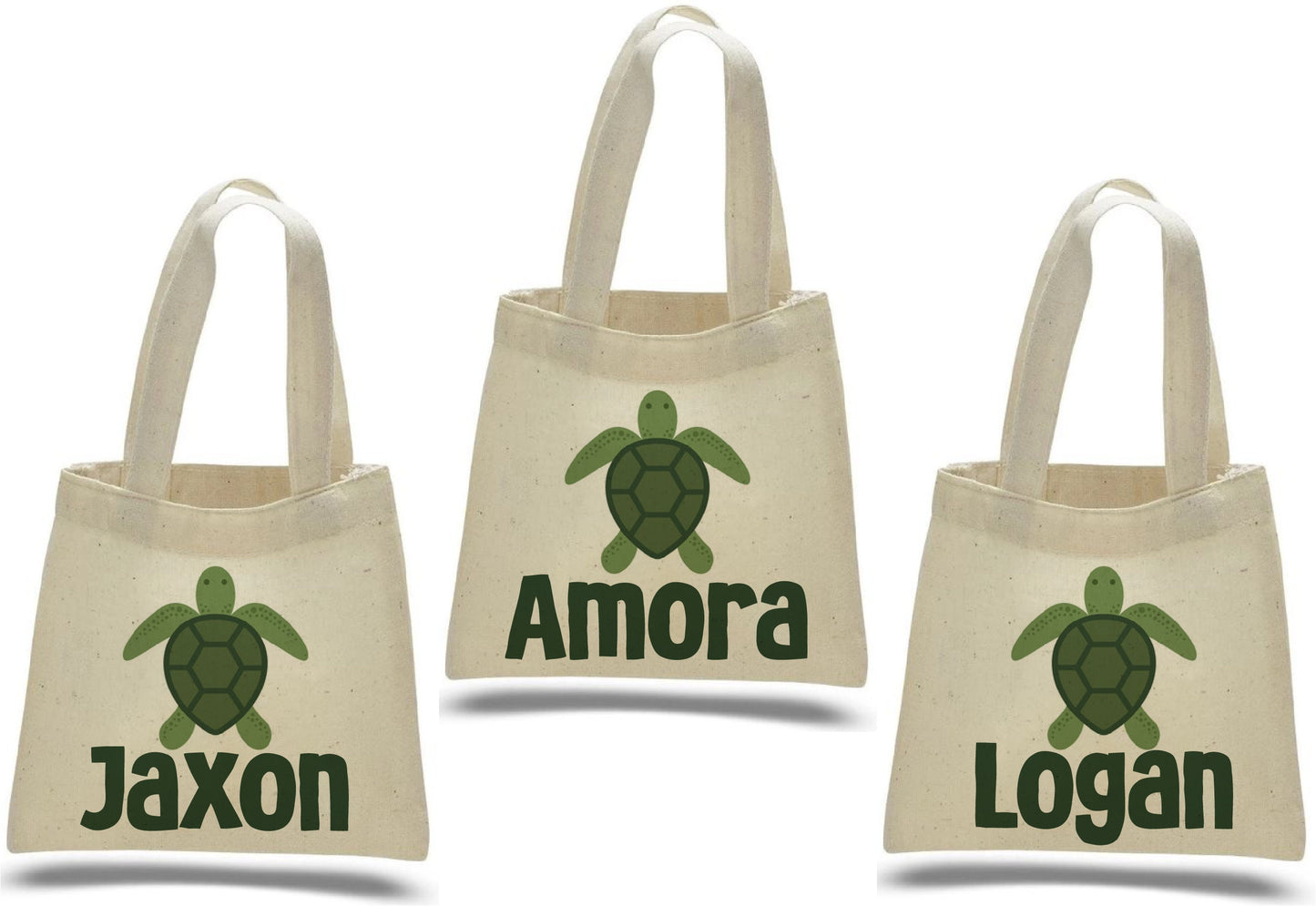 Custom Sea Turtle Party Favor Bags - Perfect for Sea Turtle or Ocean Themed Parties & Events! - Set of Three Bags Personalized with Names