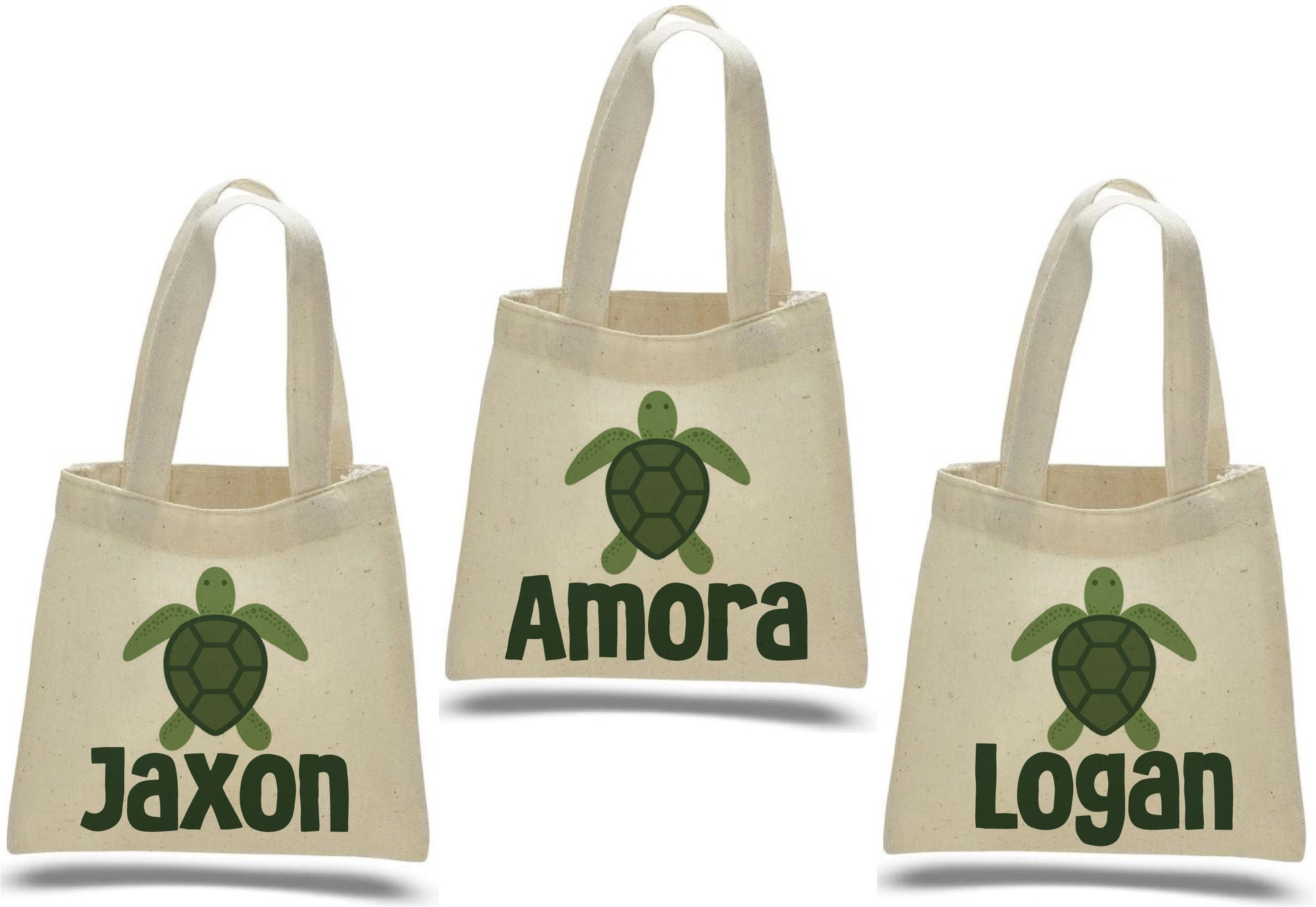 Custom Sea Turtle Party Favor Bags - Perfect for Sea Turtle or Ocean Themed Parties & Events! - Set of Three Bags Personalized with Names