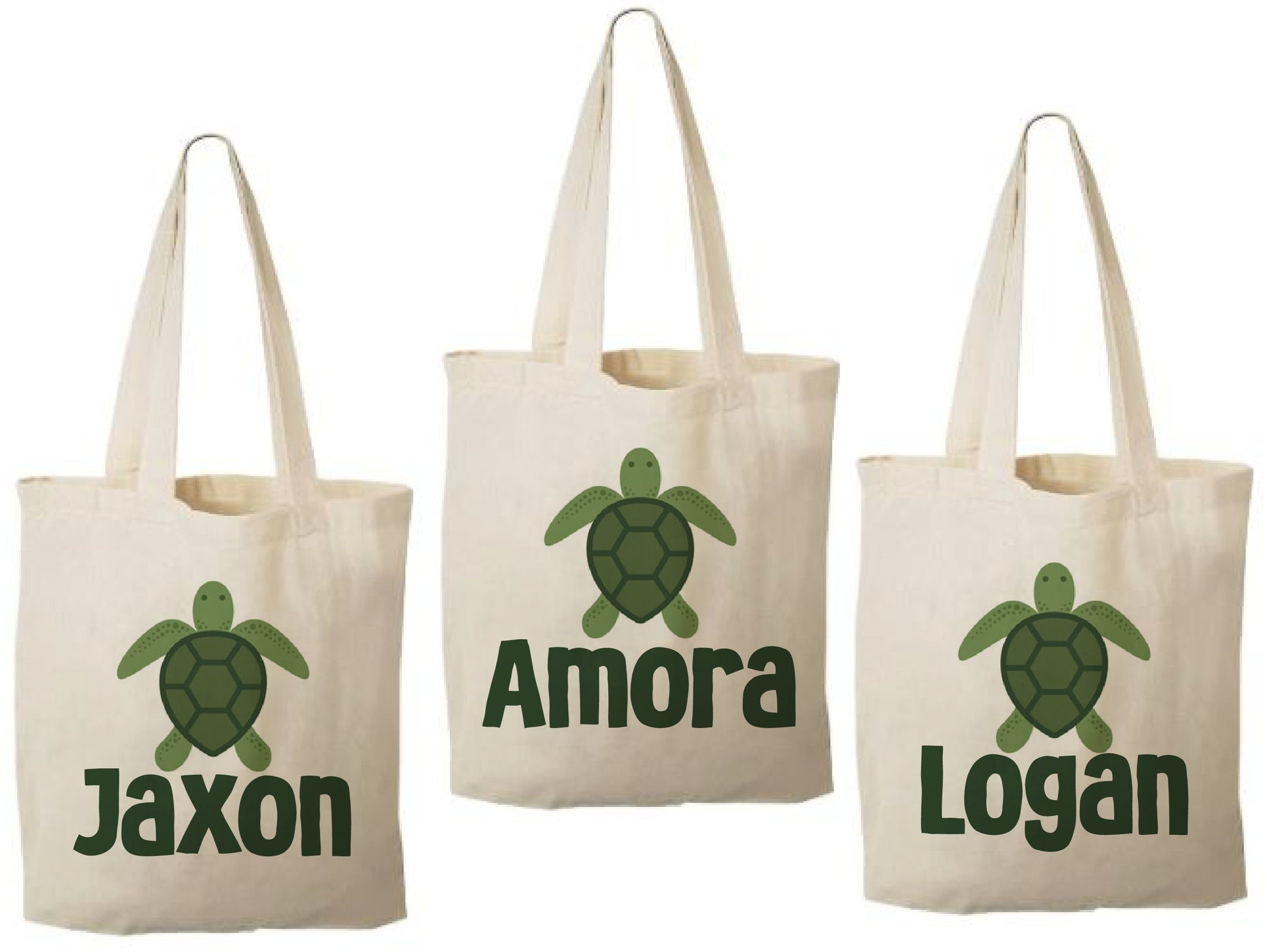 Custom Sea Turtle Party Favor Bags - Perfect for Sea Turtle or Ocean Themed Parties & Events! - Set of Three Bags Personalized with Names
