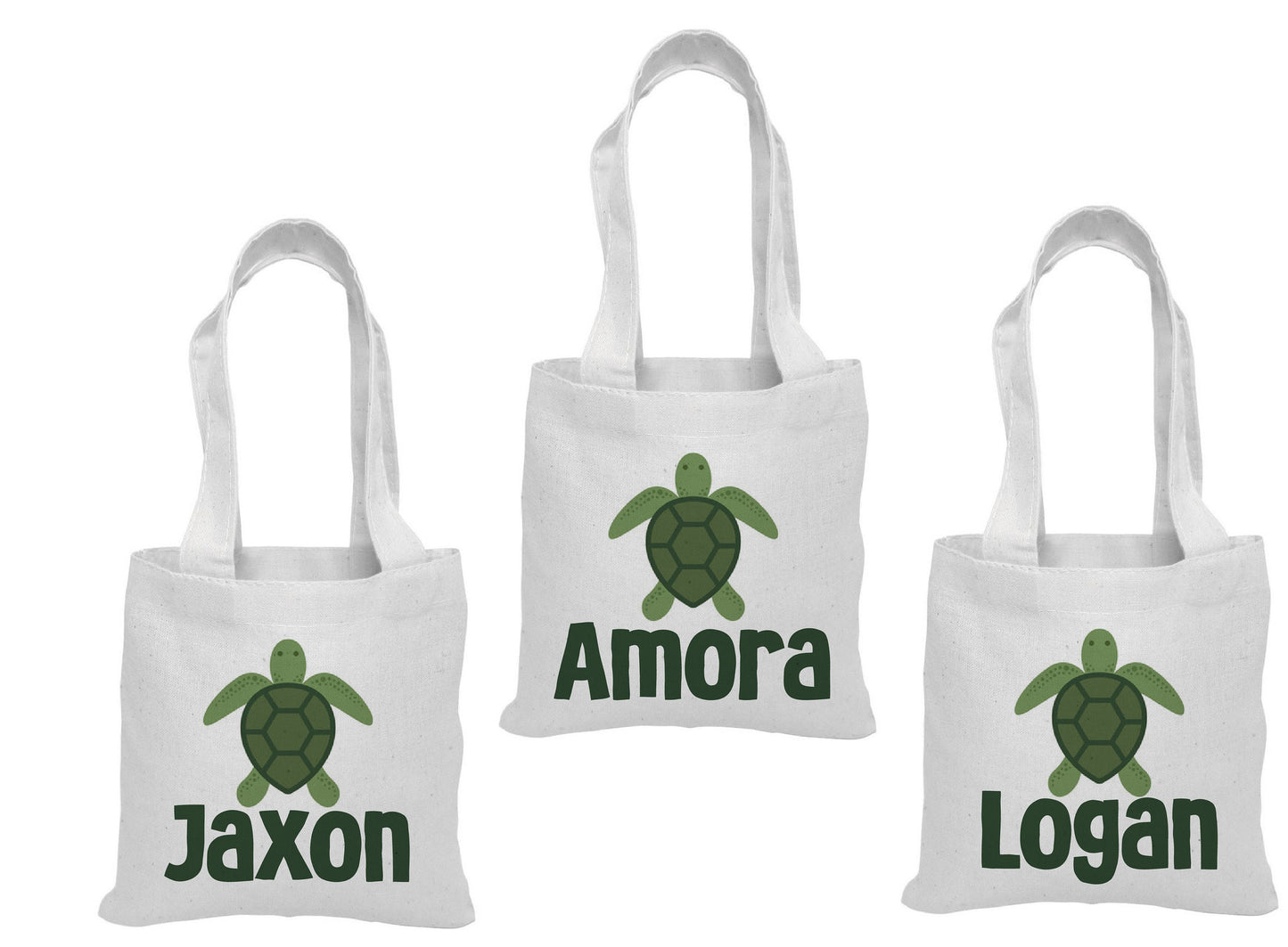 Custom Sea Turtle Party Favor Bags - Perfect for Sea Turtle or Ocean Themed Parties & Events! - Set of Three Bags Personalized with Names
