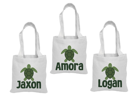 Custom Sea Turtle Party Favor Bags - Perfect for Sea Turtle or Ocean Themed Parties & Events! - Set of Three Bags Personalized with Names