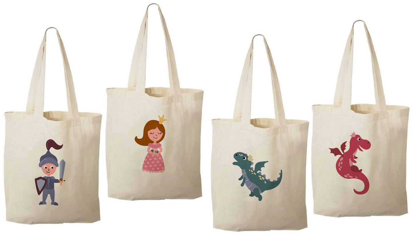 Fairy Tale Party Favor Bags - Princess, Knight & Dragon - Set of 4