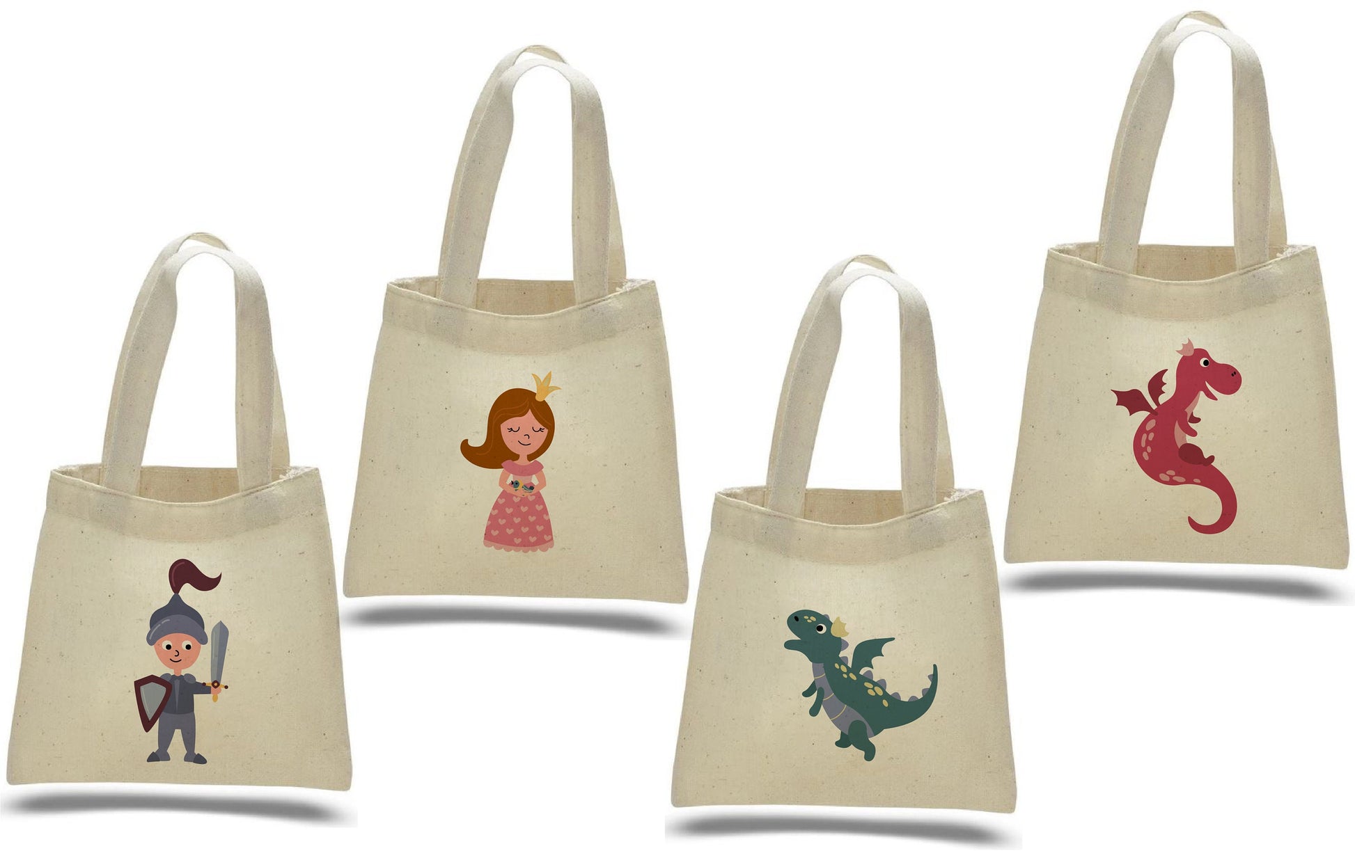 Fairy Tale Party Favor Bags - Princess, Knight & Dragon - Set of 4