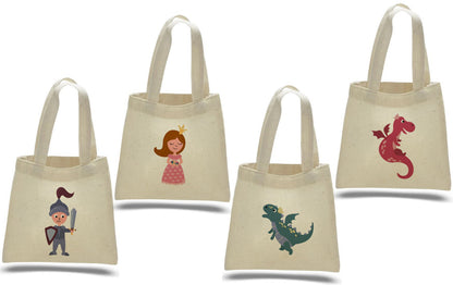 Fairy Tale Party Favor Bags - Princess, Knight & Dragon - Set of 4