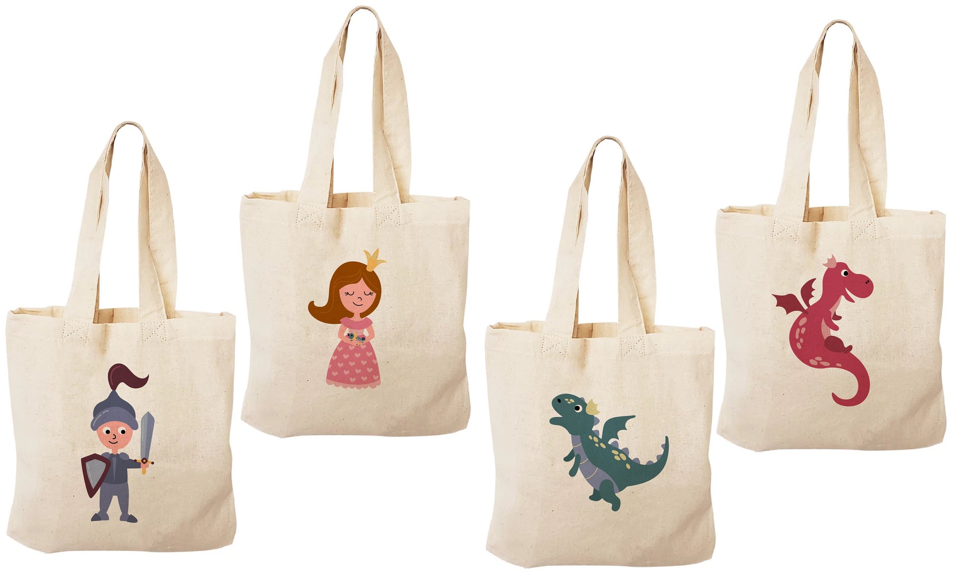 Fairy Tale Party Favor Bags - Princess, Knight & Dragon - Set of 4
