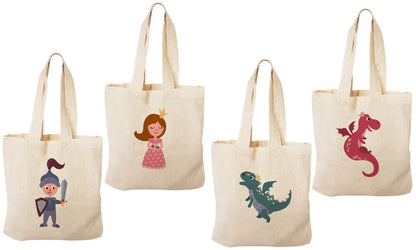 Fairy Tale Party Favor Bags - Princess, Knight & Dragon - Set of 4