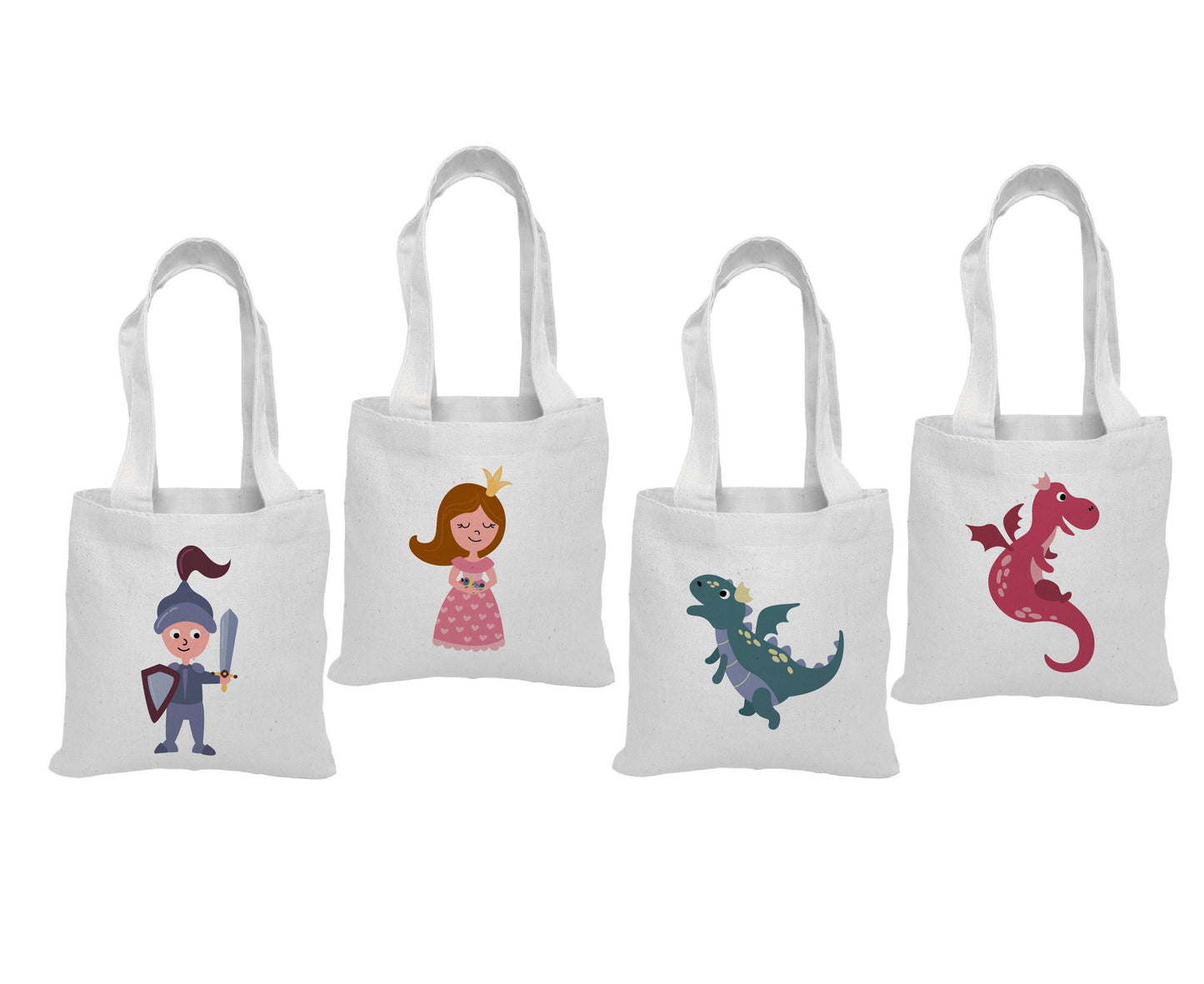 Fairy Tale Party Favor Bags - Princess, Knight & Dragon - Set of 4