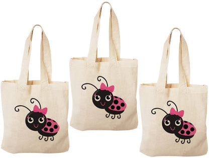 Ladybug Party Favor Bags - Set of 3 Reusable Cotton Treat Bags