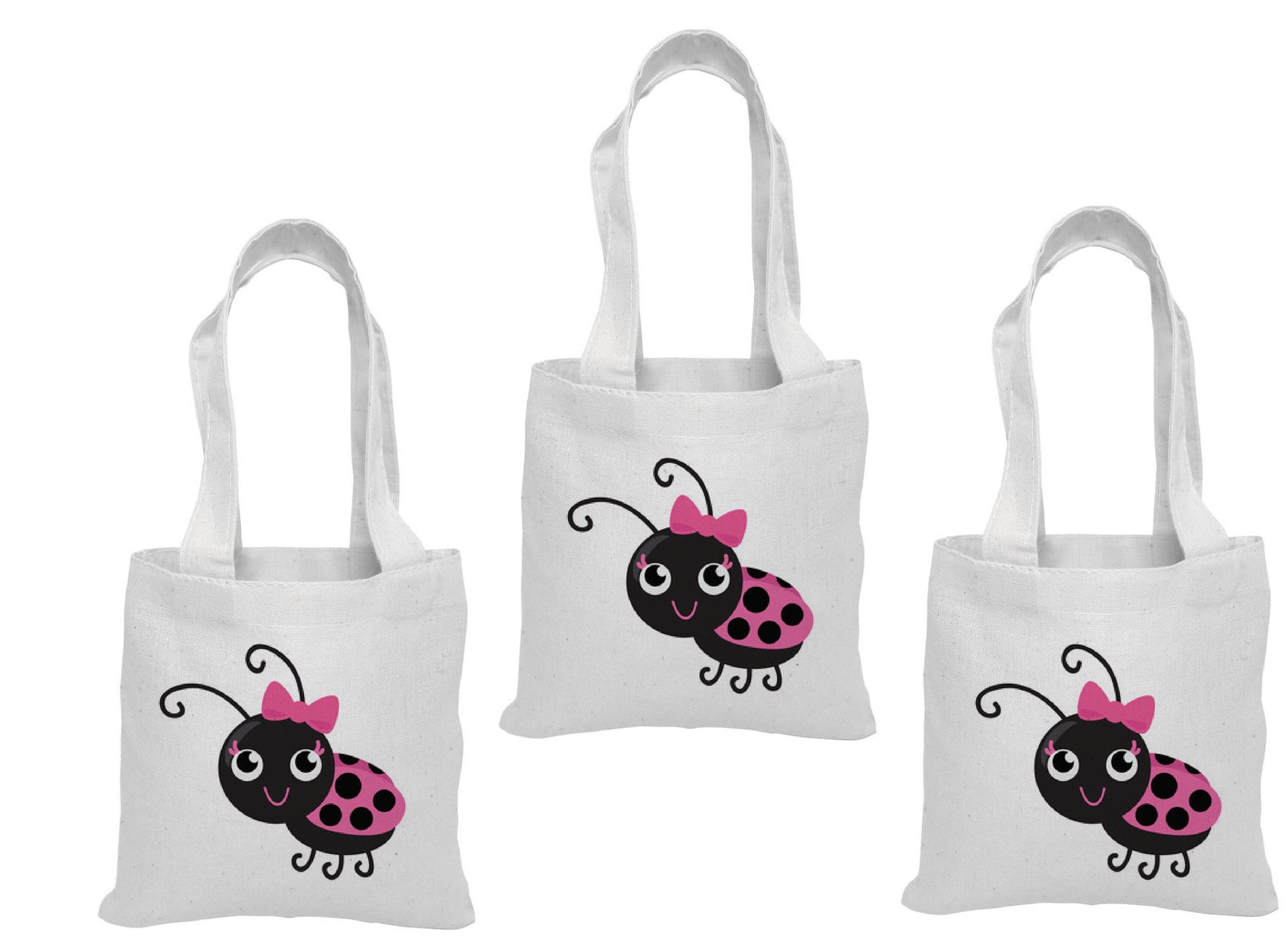 Ladybug Party Favor Bags - Set of 3 Reusable Cotton Treat Bags
