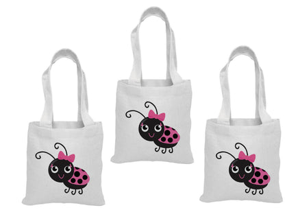Ladybug Party Favor Bags - Set of 3 Reusable Cotton Treat Bags