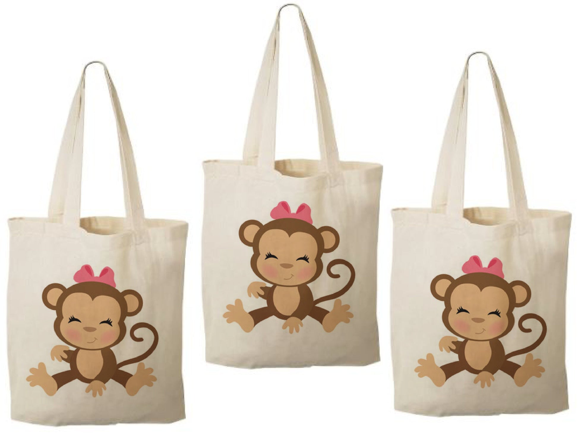 Monkey Girl Party Favor Bags - Jungle Safari Birthday, Set of 3