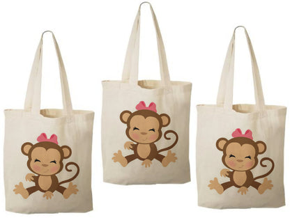 Monkey Girl Party Favor Bags - Jungle Safari Birthday, Set of 3