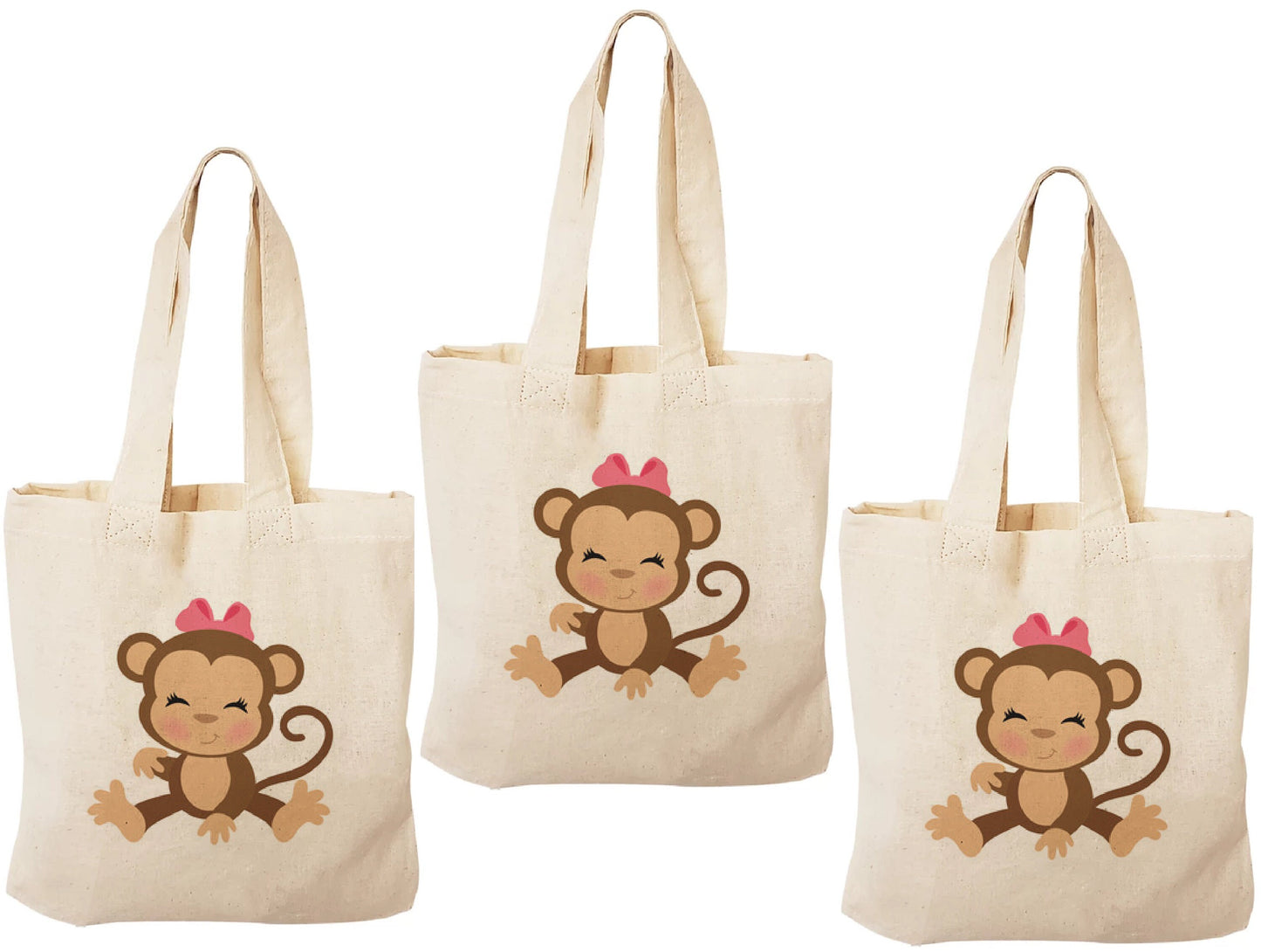 Monkey Girl Party Favor Bags - Jungle Safari Birthday, Set of 3