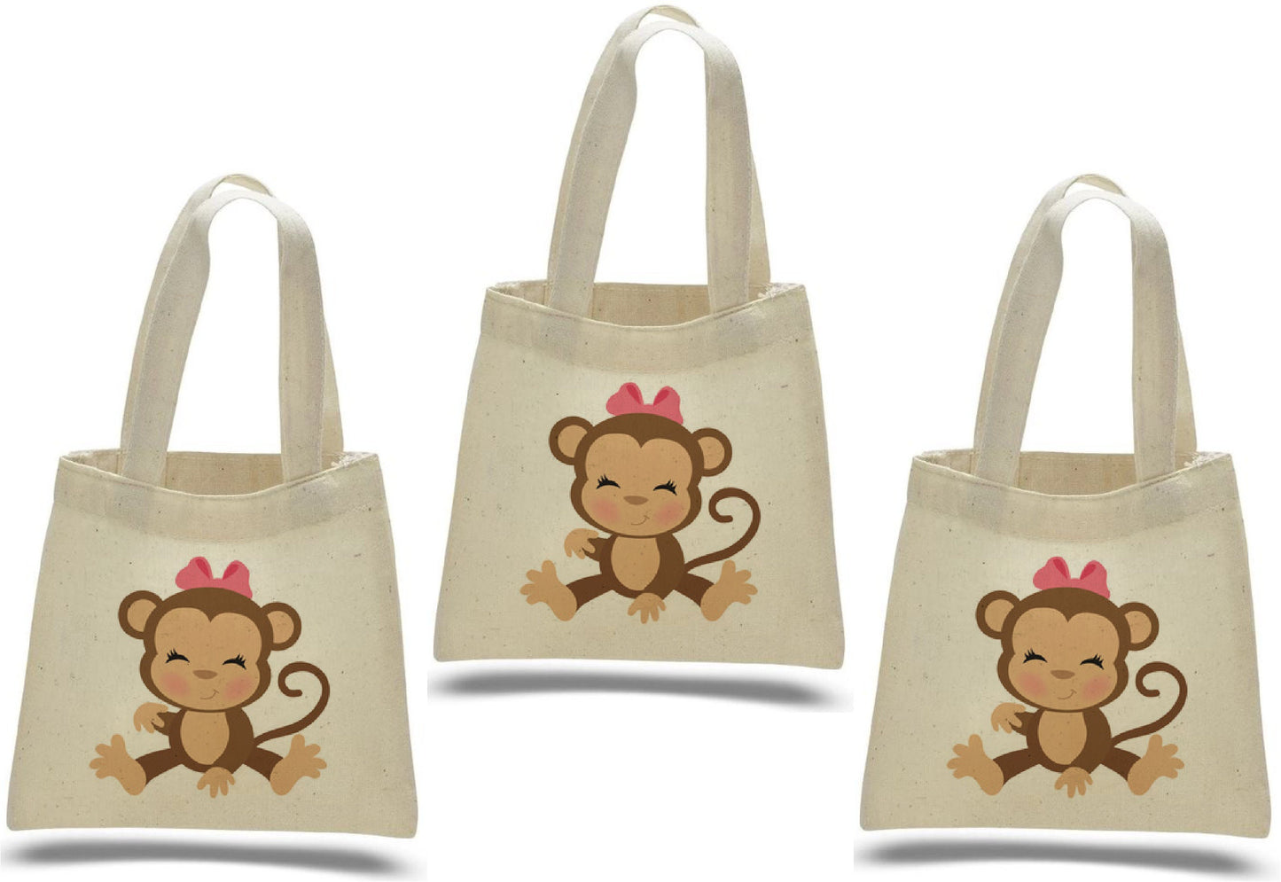 Monkey Girl Party Favor Bags - Jungle Safari Birthday, Set of 3
