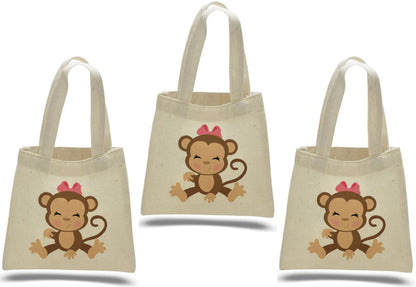Monkey Girl Party Favor Bags - Jungle Safari Birthday, Set of 3