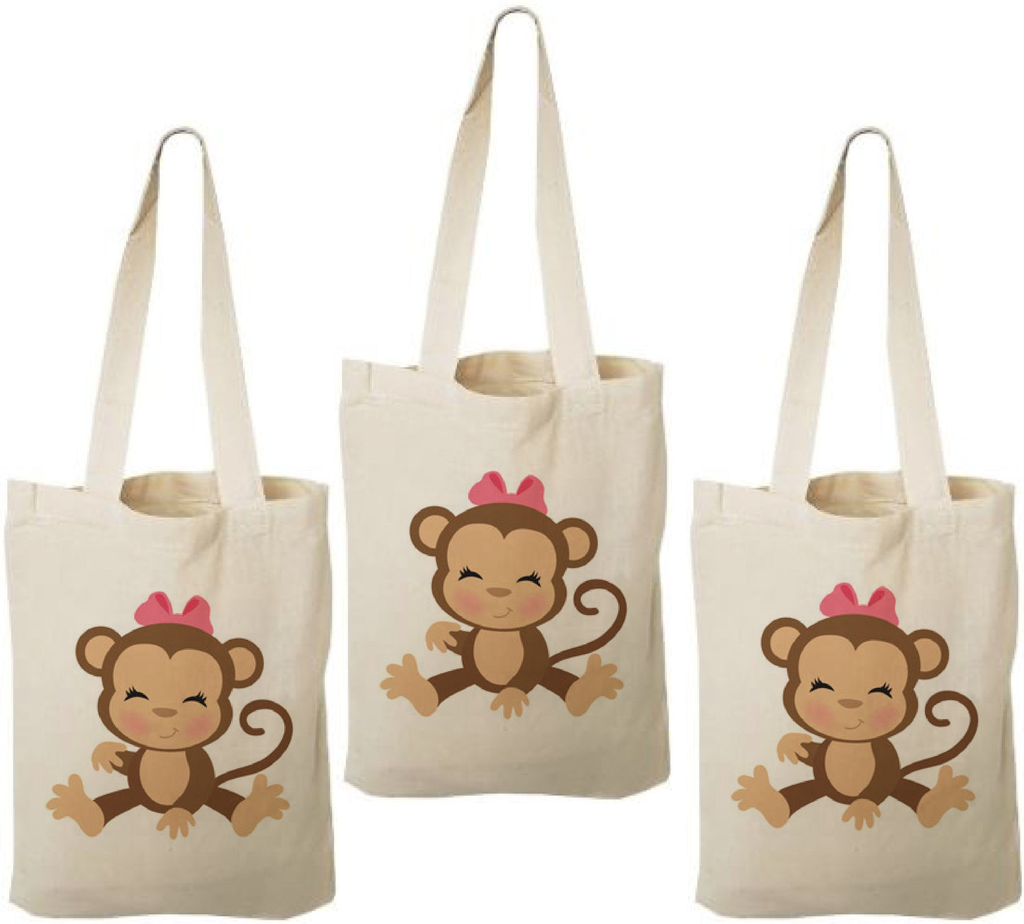 Monkey Girl Party Favor Bags - Jungle Safari Birthday, Set of 3