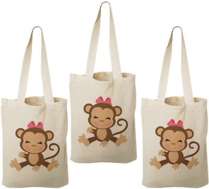 Monkey Girl Party Favor Bags - Jungle Safari Birthday, Set of 3