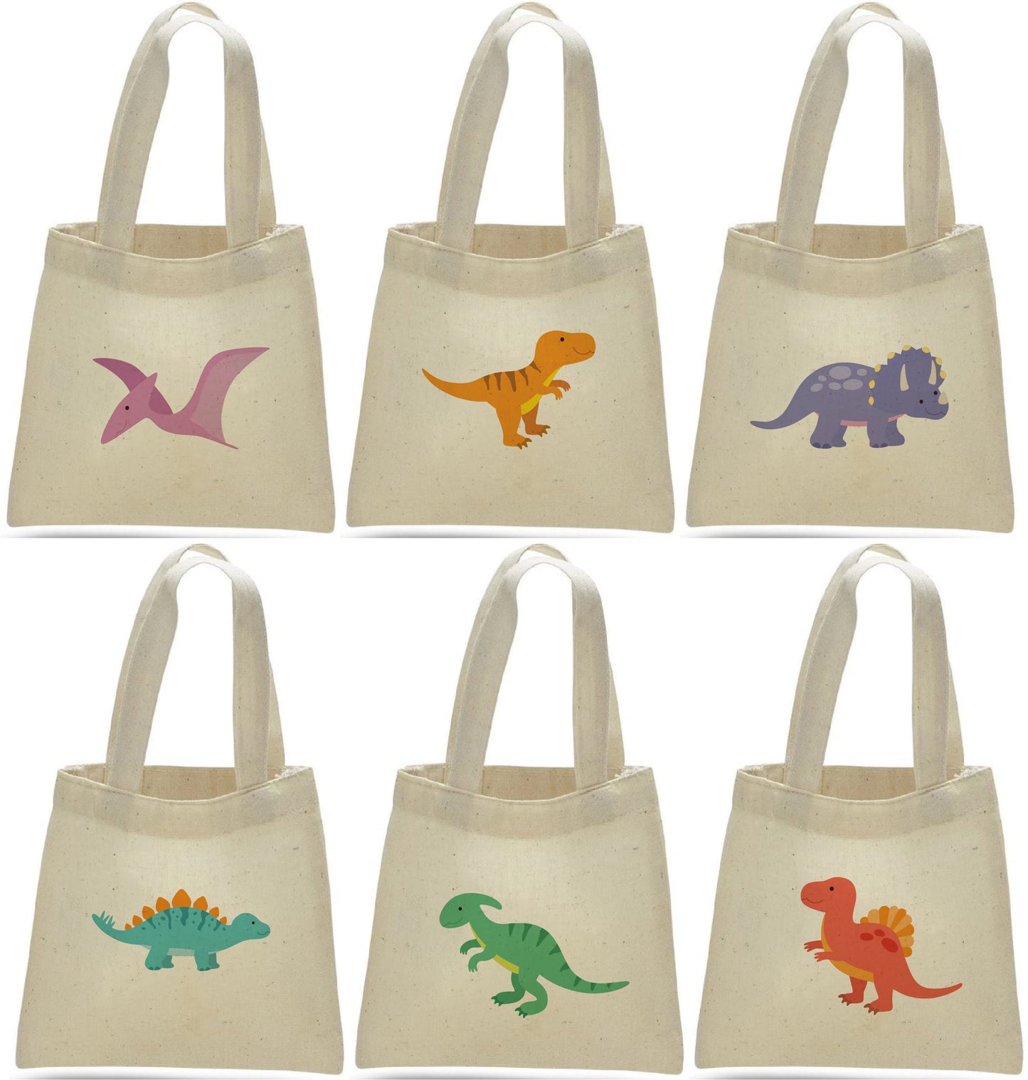 Dinosaur Party Favor Bags, Set of 6 Eco-Friendly Cotton Treat Bags
