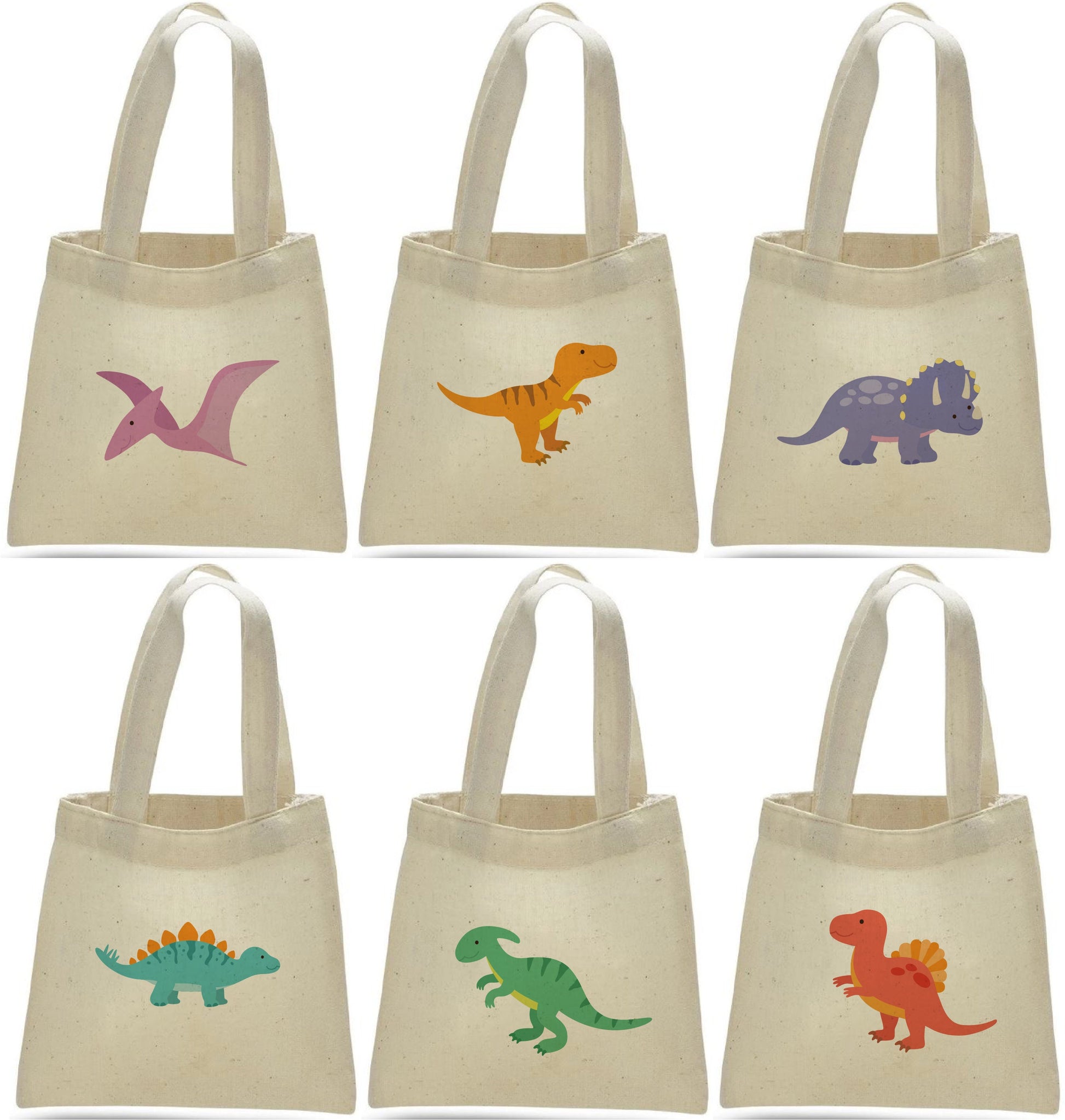 Dinosaur Party Favor Bags, Set of 6 Eco-Friendly Cotton Treat Bags
