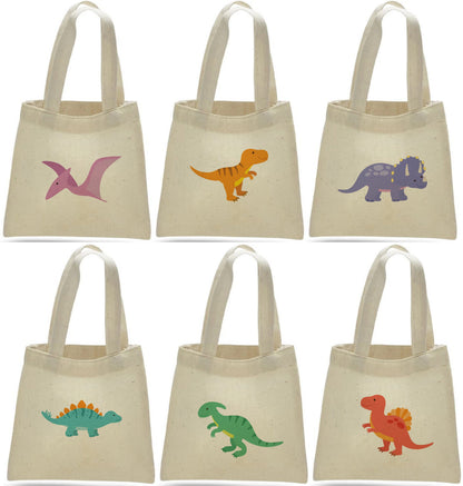 Dinosaur Party Favor Bags, Set of 6 Eco-Friendly Cotton Treat Bags