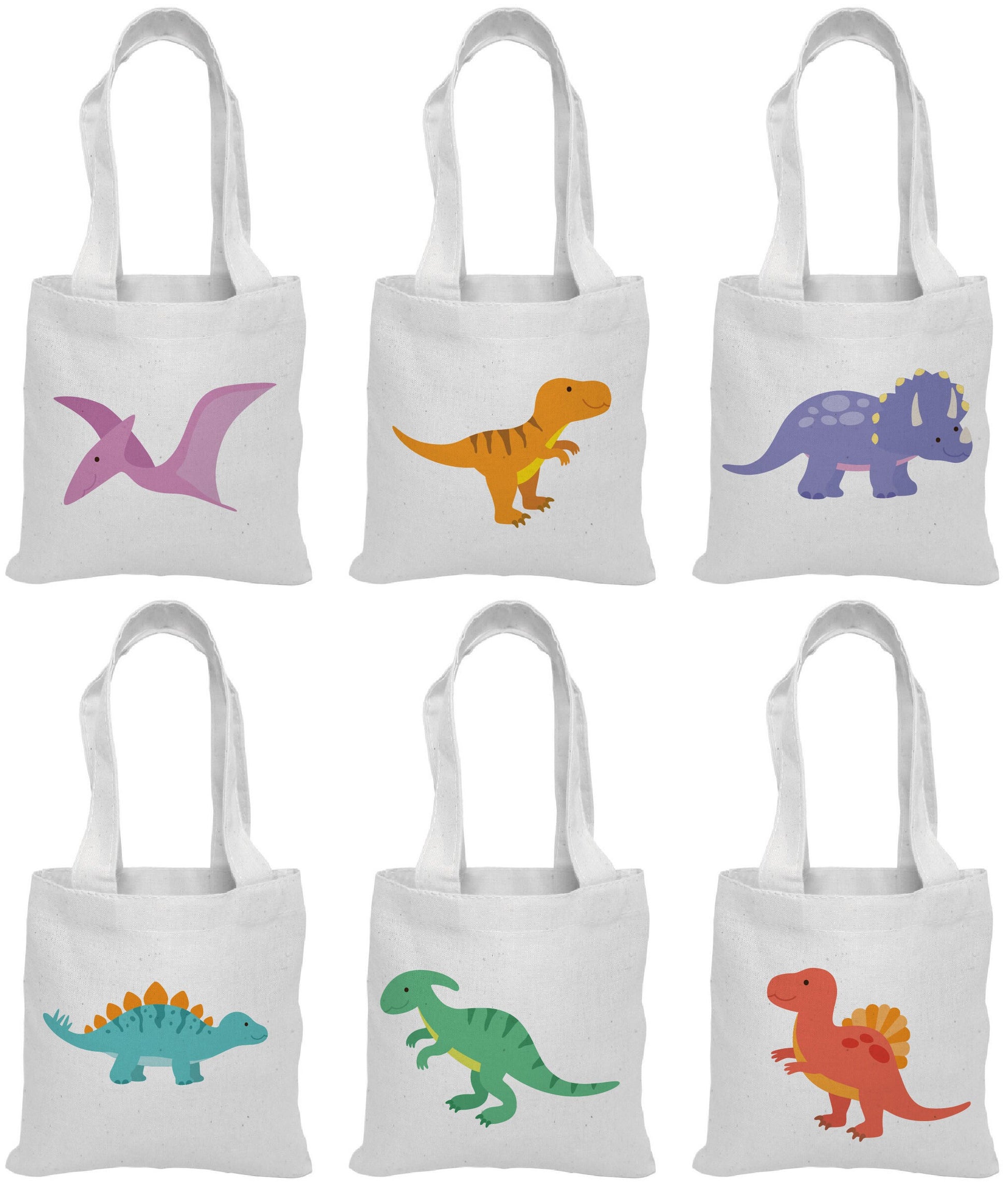 Dinosaur Party Favor Bags, Set of 6 Eco-Friendly Cotton Treat Bags